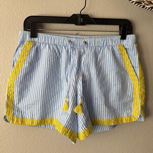 NWT Lilly Pulitzer Katia Embroidered Shorts Yellow Blue Swizzle Stripe Small